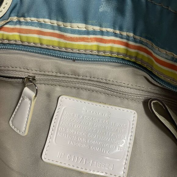 Coach  Fabric  Nautical Striped pastel Multicolor shoulder bag leather straps - Picture 10 of 13